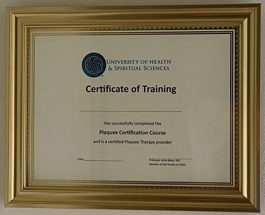 Certificate of Completion for the Plaquex online course for medical professionals